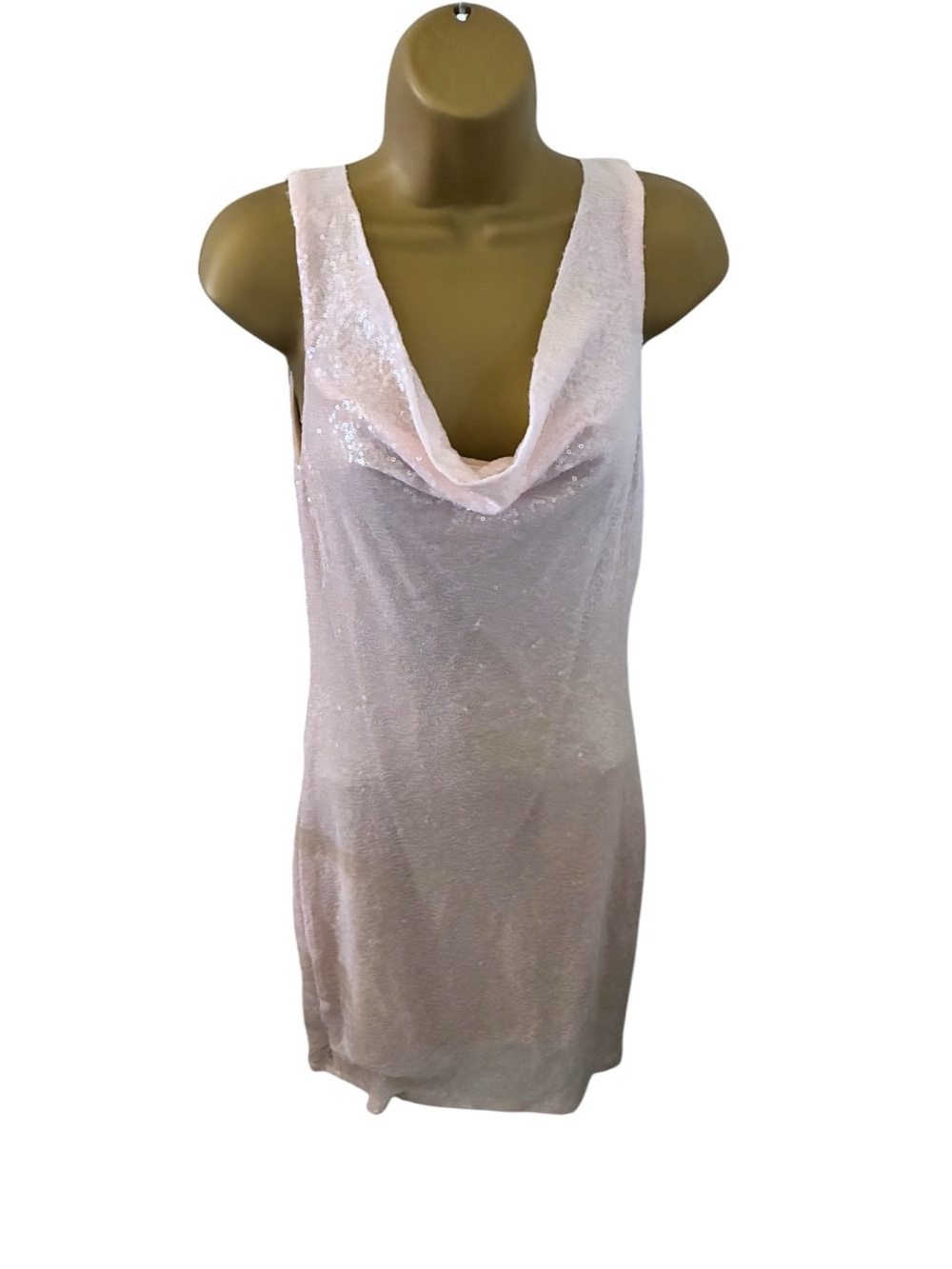 Club L London Cowl Neck Sequin Mini Dress Sleeveless Blush Pink 6 FLAWS